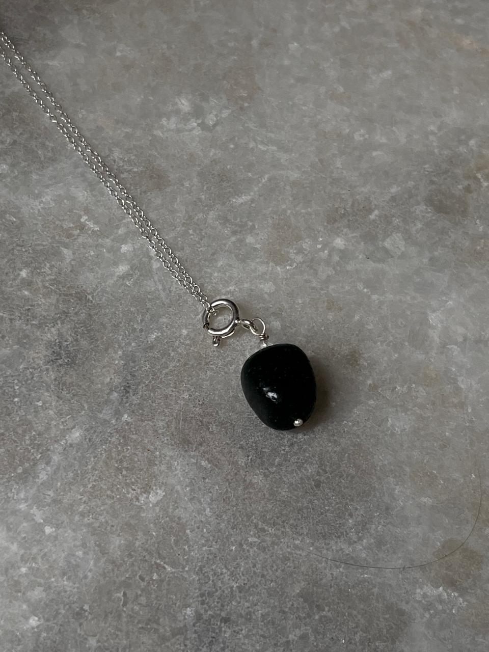 Elegant dark green aventurine tumble pendant in sterling silver  