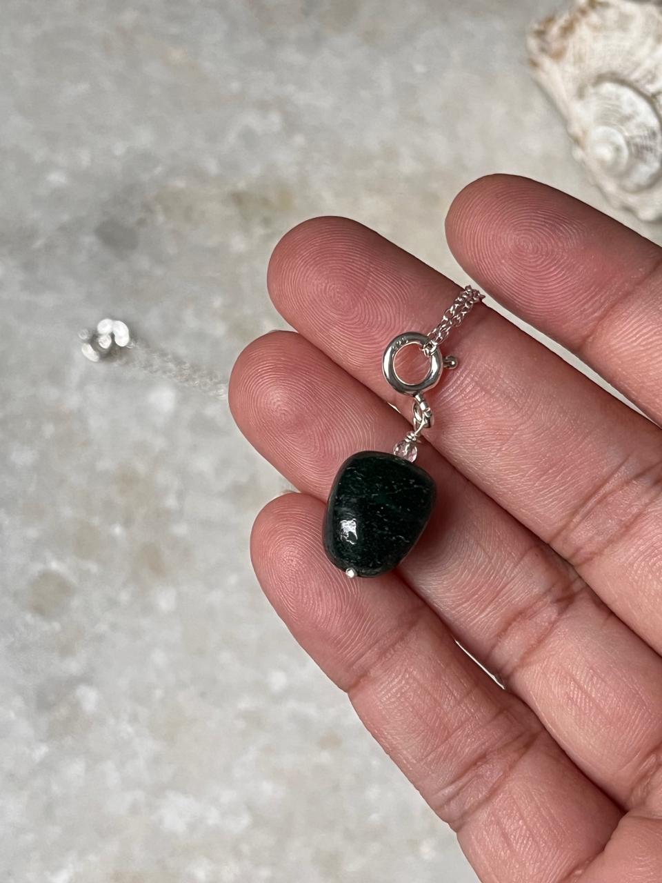 Green aventurine dark tumble crystal 925 sterling silver pendant  
