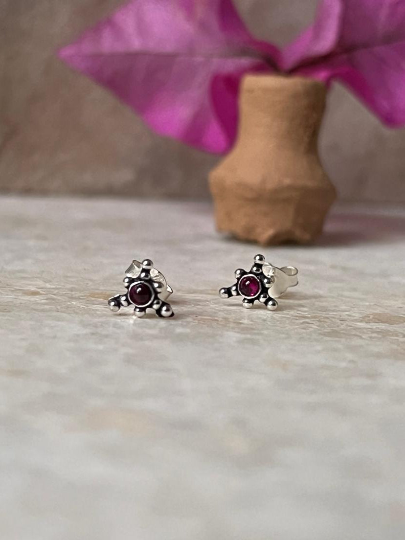 Traditional rawa design sterling silver earrings with pink CZ  