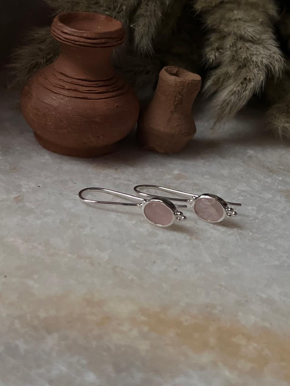 Bohemian style rose quartz hook earrings handmade  