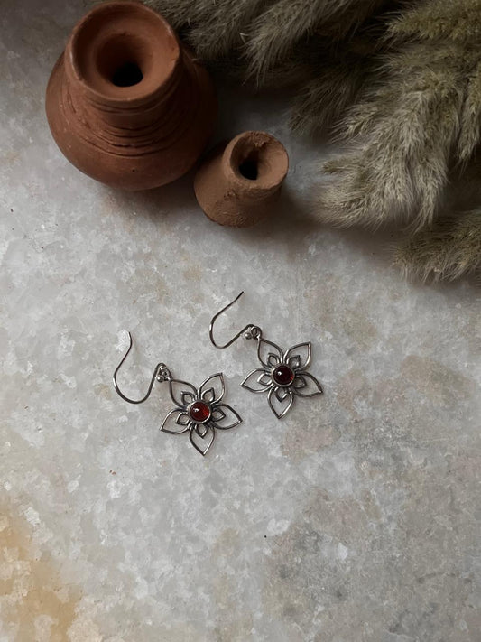 Garnet Flower 925 Sterling Silver Earrings