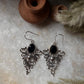 Bold black onyx statement earrings antique motif silver