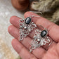Black onyx vintage motif statement earrings in 925 sterling silver  