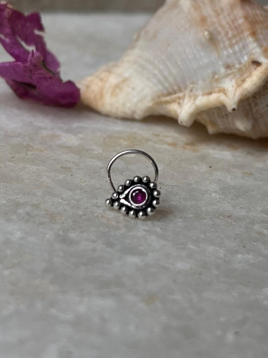 Tribal rawa pink CZ stone wired back 925 sterling silver nose pin  
