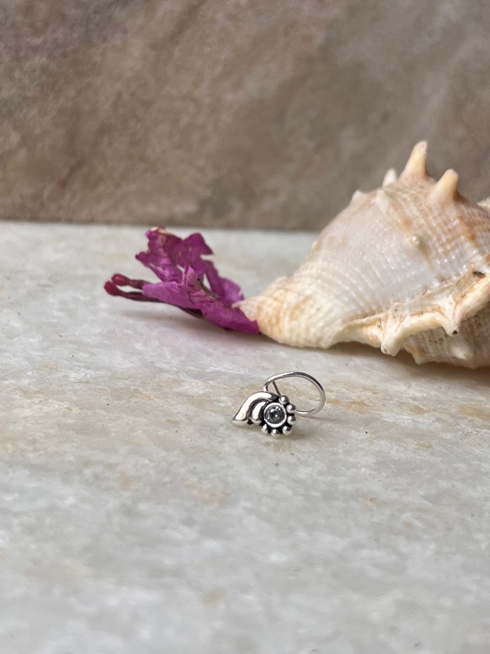 925 sterling silver wired back nose pin with white CZ stone  