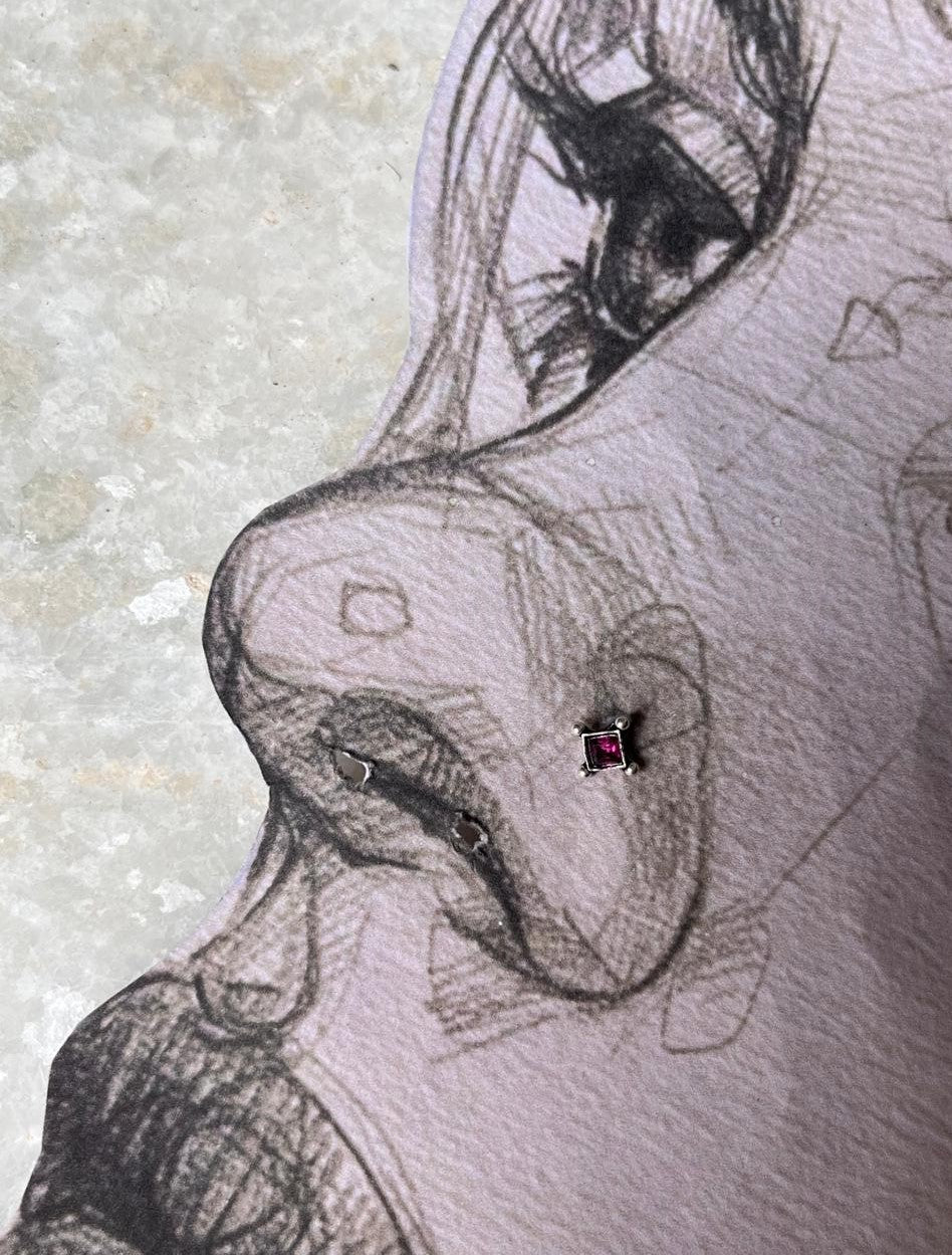 Tribal Rawa Pink Cz Stone Wired Back 925 Sterling Silver Nose pin