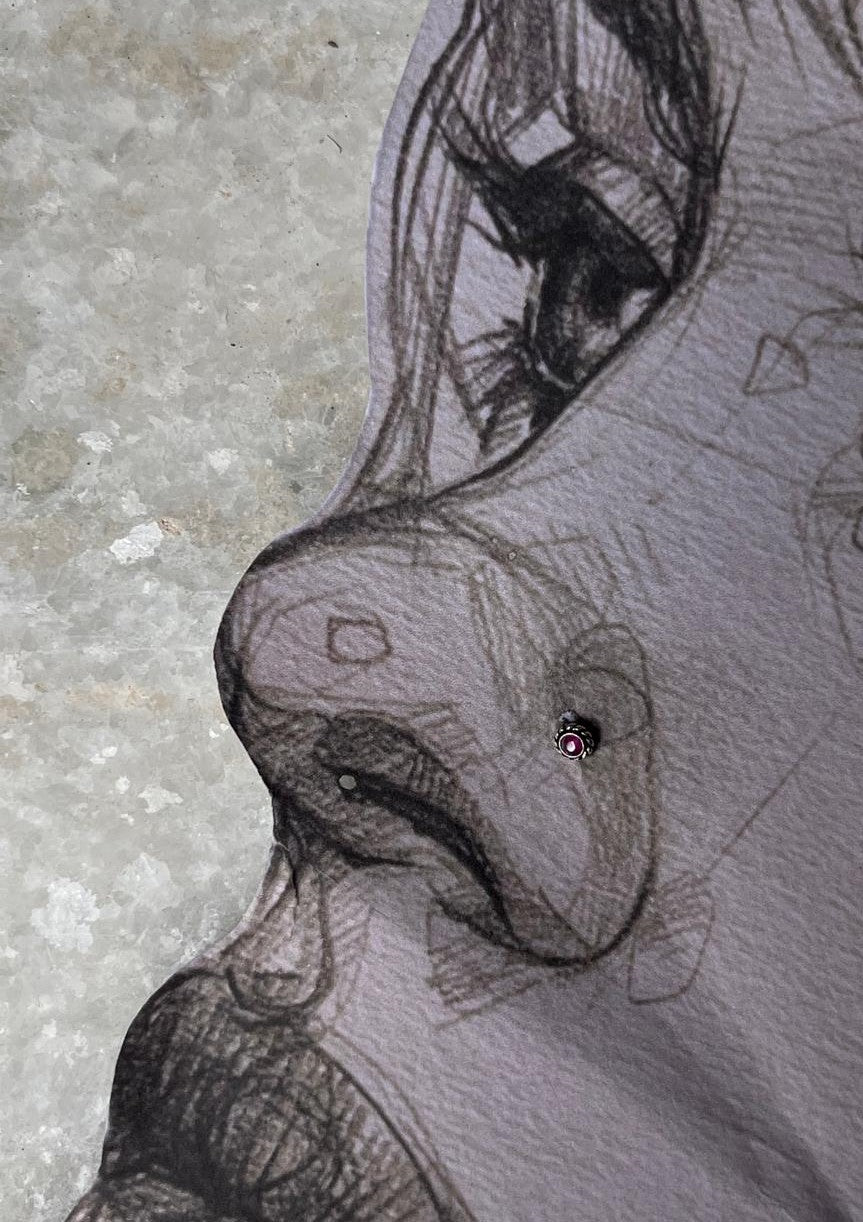 Ethnic tribal rawa pink CZ stone nose stud in silver  