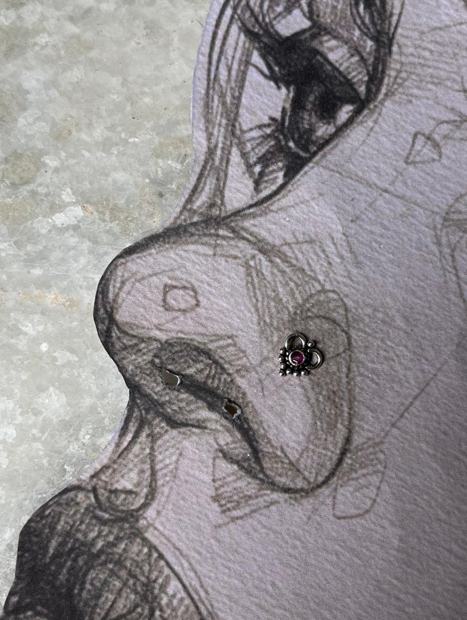 925 sterling silver wired back nose pin with pink CZ stone  