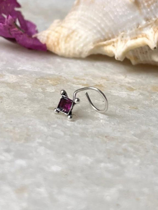 Tribal Rawa Pink Cz Stone Wired Back 925 Sterling Silver Nose pin