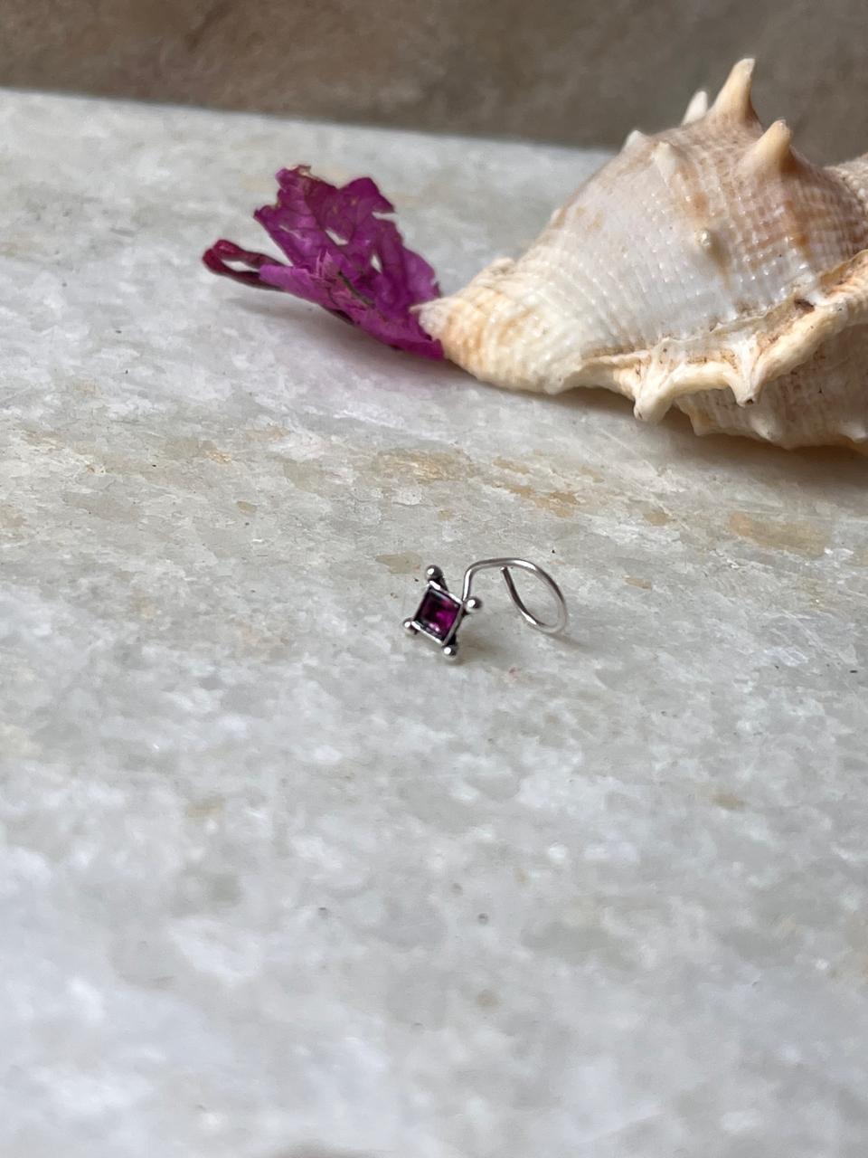 Tribal Rawa Pink Cz Stone Wired Back 925 Sterling Silver Nose pin