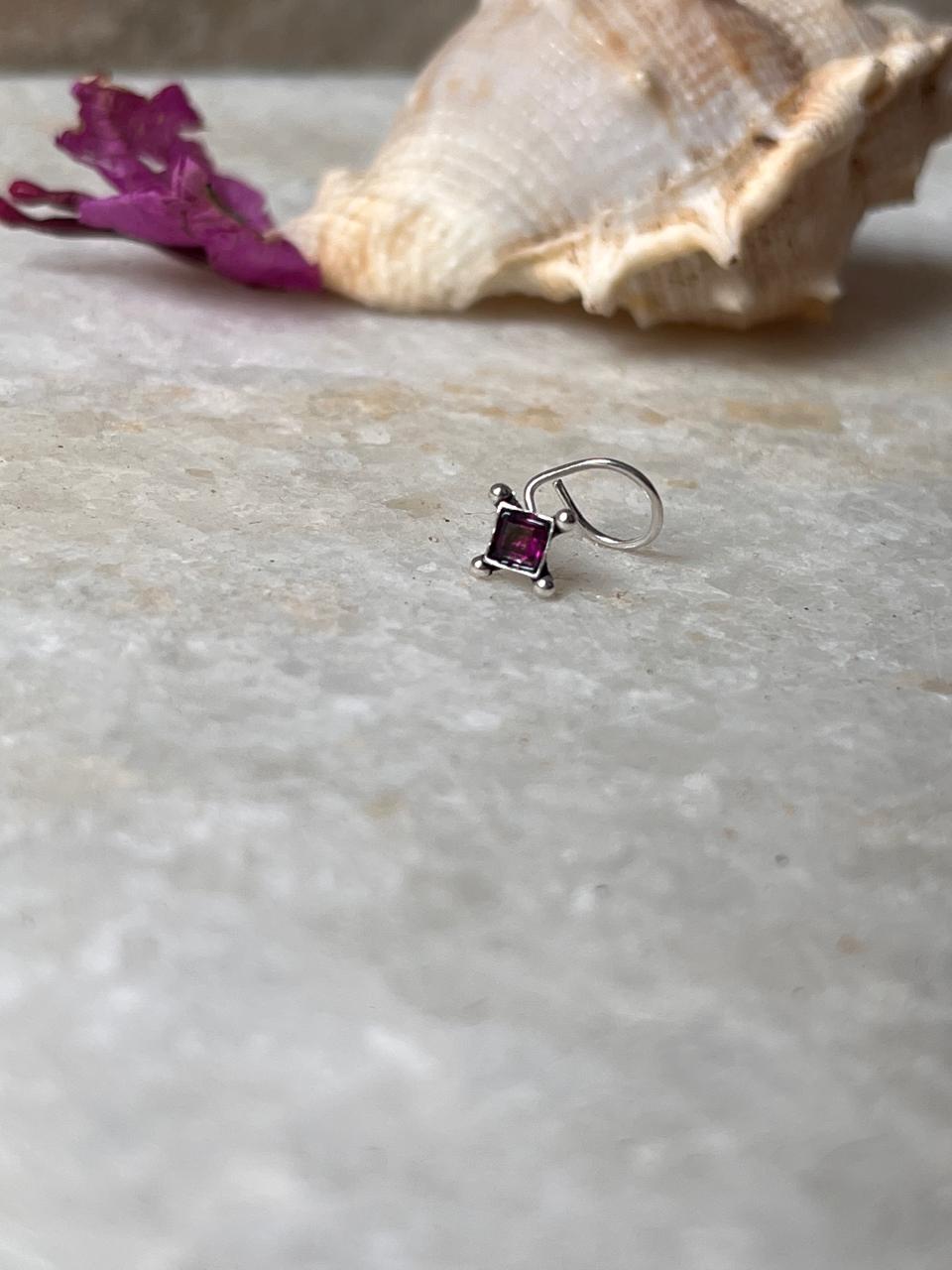 Tribal Rawa Pink Cz Stone Wired Back 925 Sterling Silver Nose pin