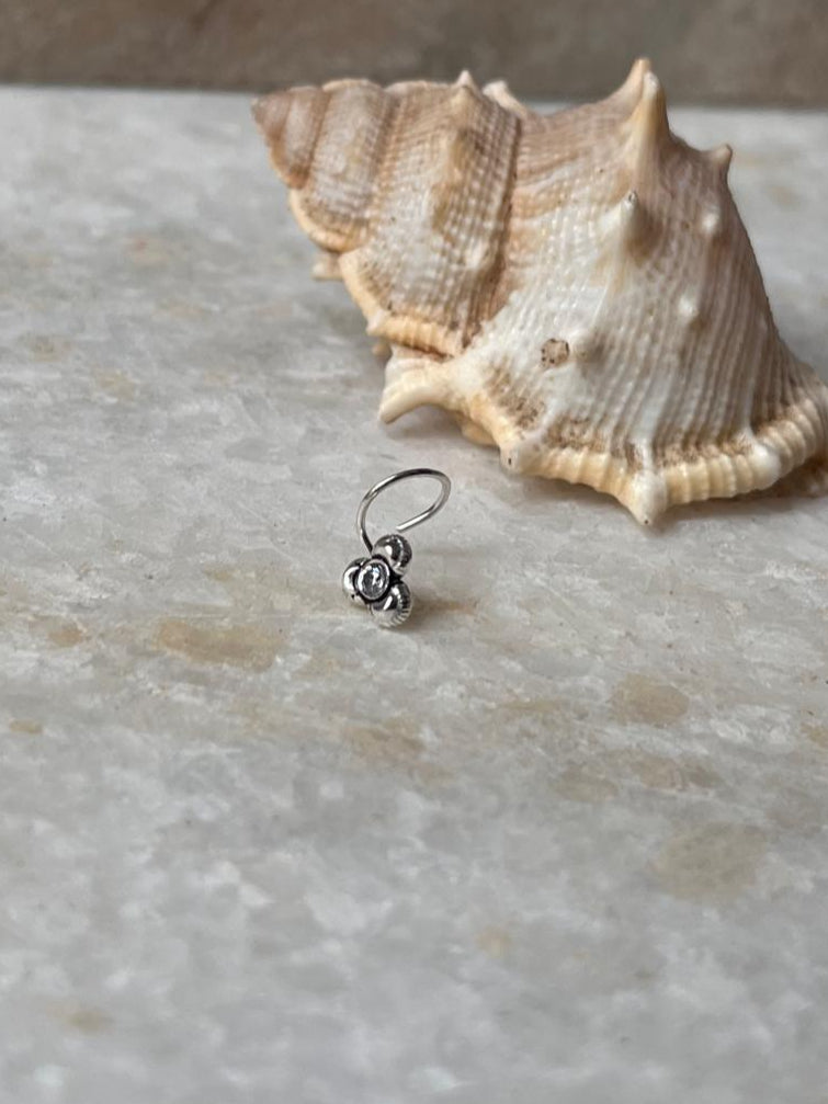Tribal Rawa White Cz Stone Wired Back 925 Sterling Silver Nose pin