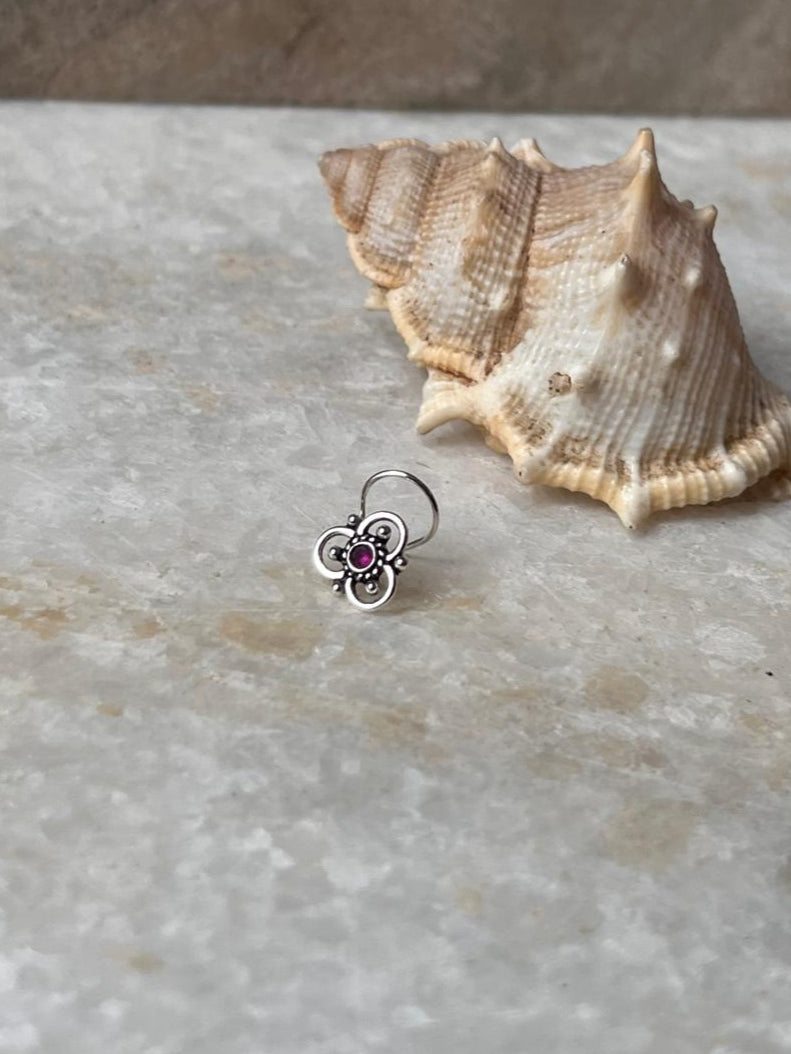 Tribal Rawa Pink Cz Stone Wired Back 925 Sterling Silver Nose pin