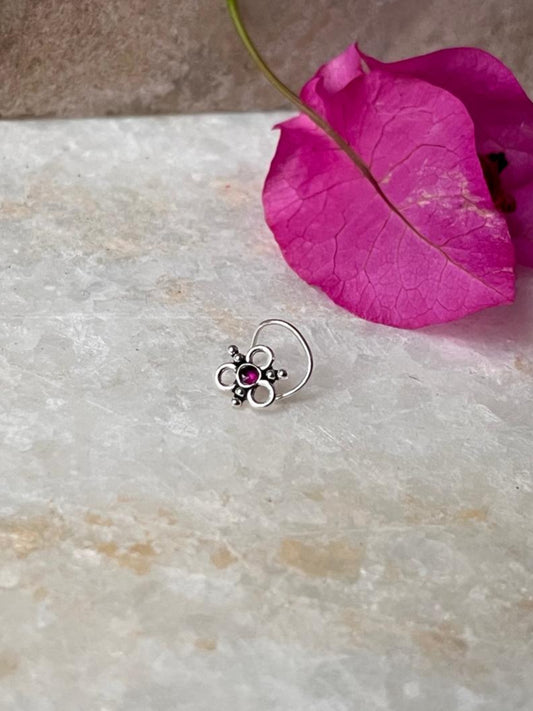 Tribal Rawa Pink Cz Stone Wired Back 925 Sterling Silver Nose pin