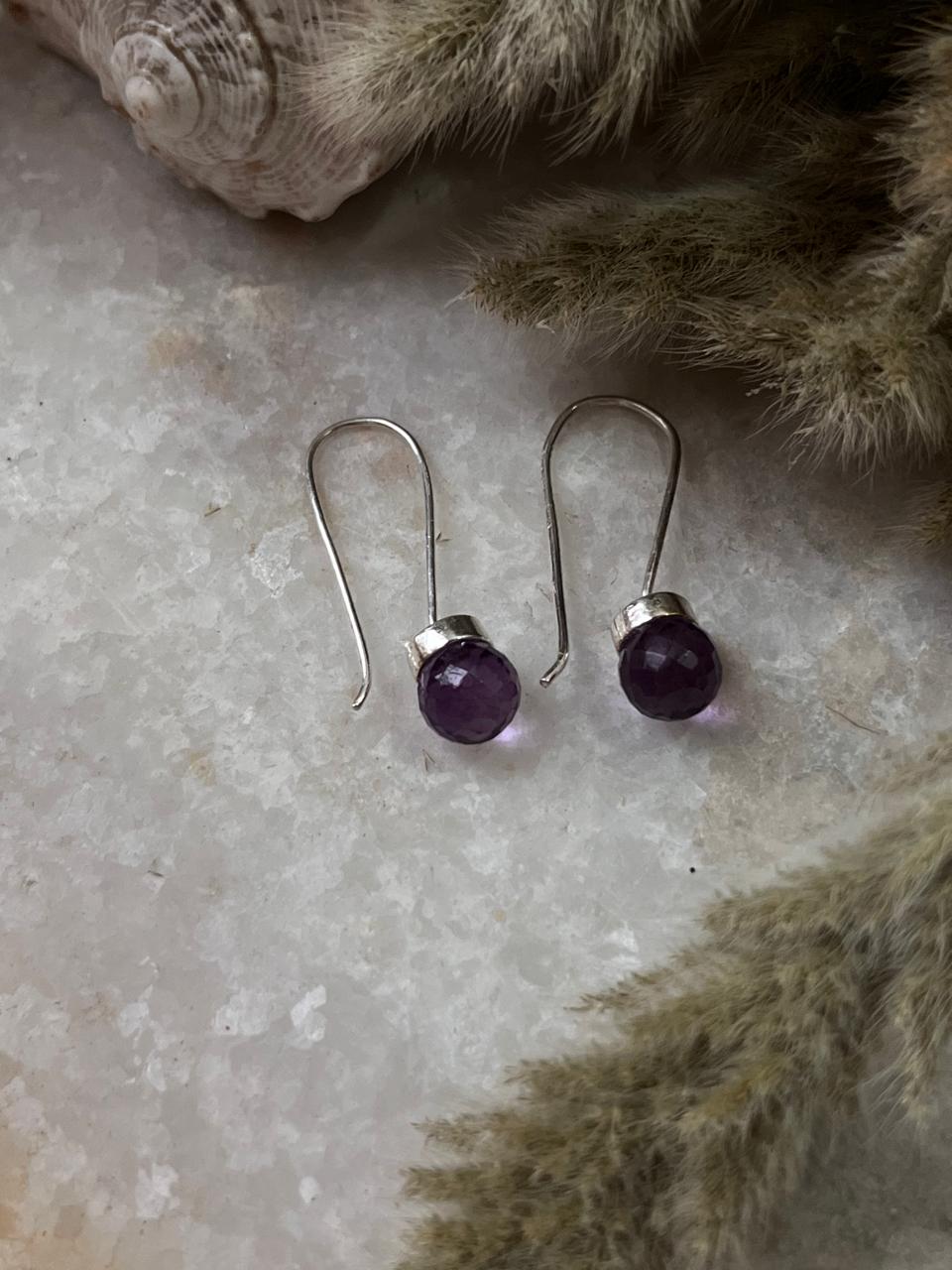  Amethyst round cut gemstone hook earrings in 925 sterling silver