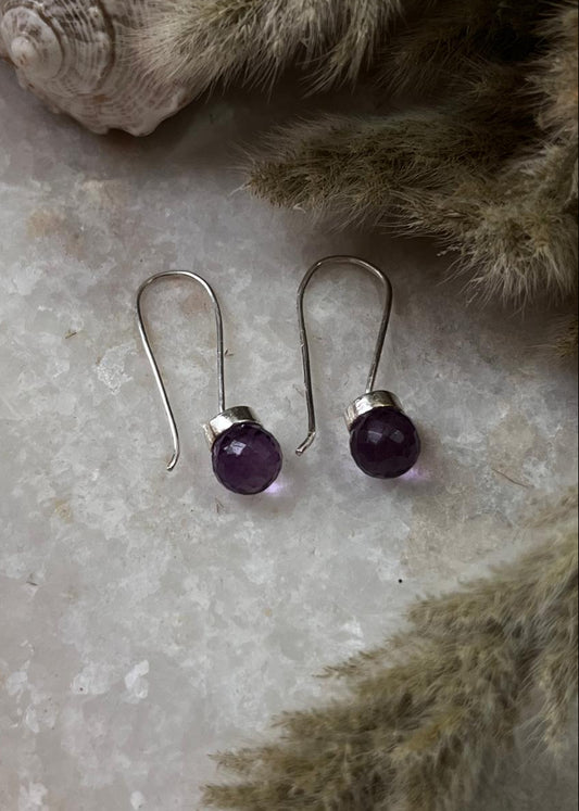  Amethyst round cut gemstone hook earrings in 925 sterling silver