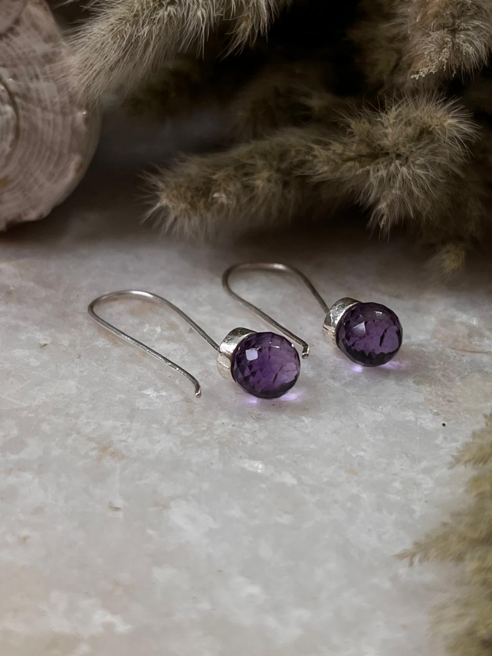 925 sterling silver amethyst round cut hook earrings 