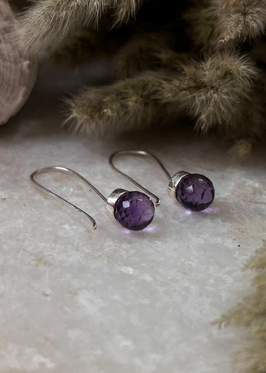 925 sterling silver amethyst round cut hook earrings 