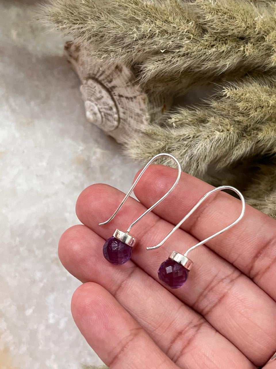 925 Sterling silver amethyst round hook earrings