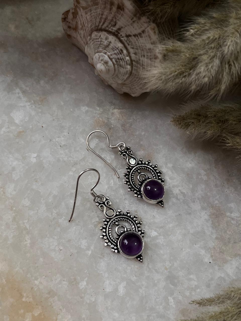Amethyst Boho Rawa Hook 925 Sterling Silver Earrings