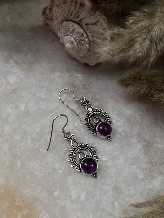 Amethyst Boho Rawa Hook 925 Sterling Silver Earrings