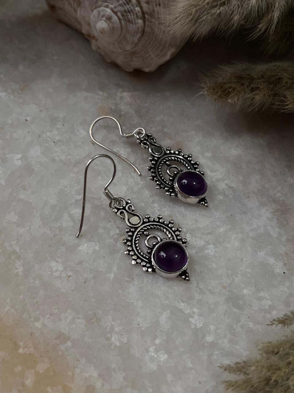 Amethyst Boho Rawa Hook 925 Sterling Silver Earrings