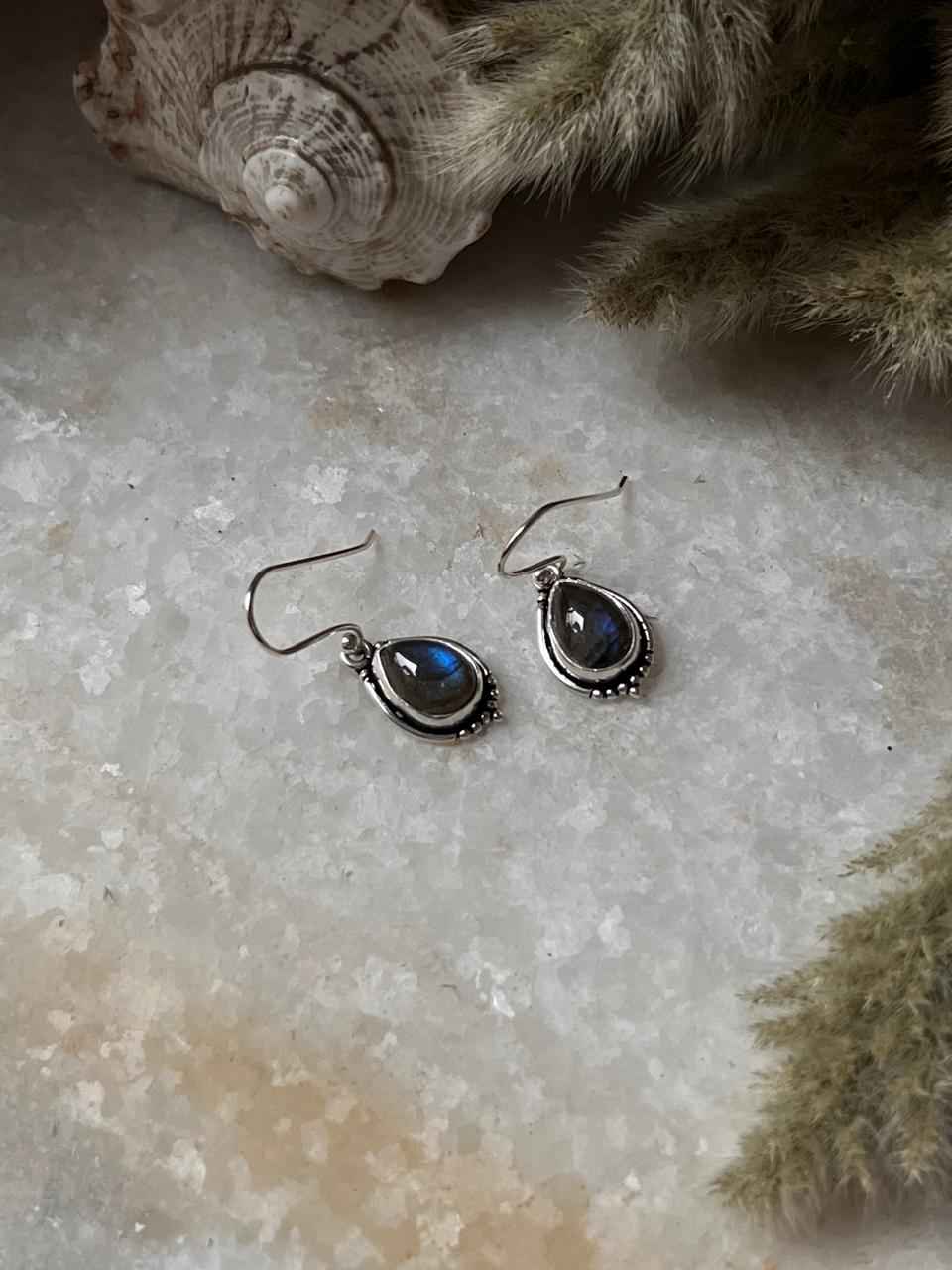 Natural labradorite gemstone pear hook 925 silver earrings