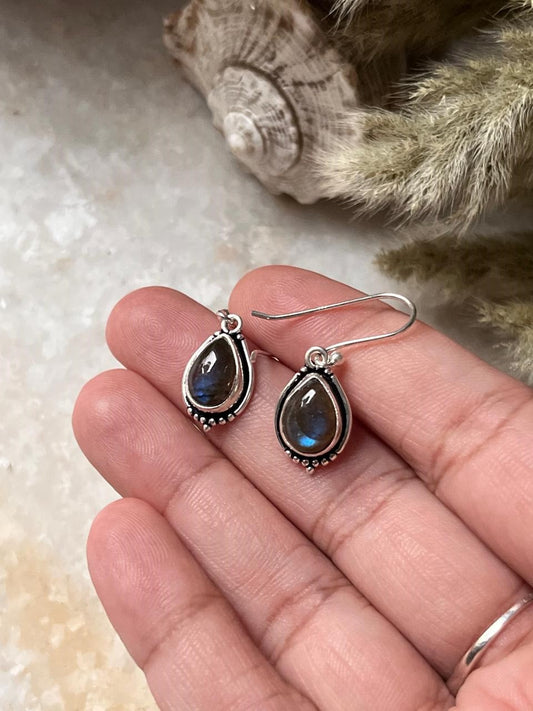 Labradorite Pear Boho Hook 925 Sterling Silver Earrings