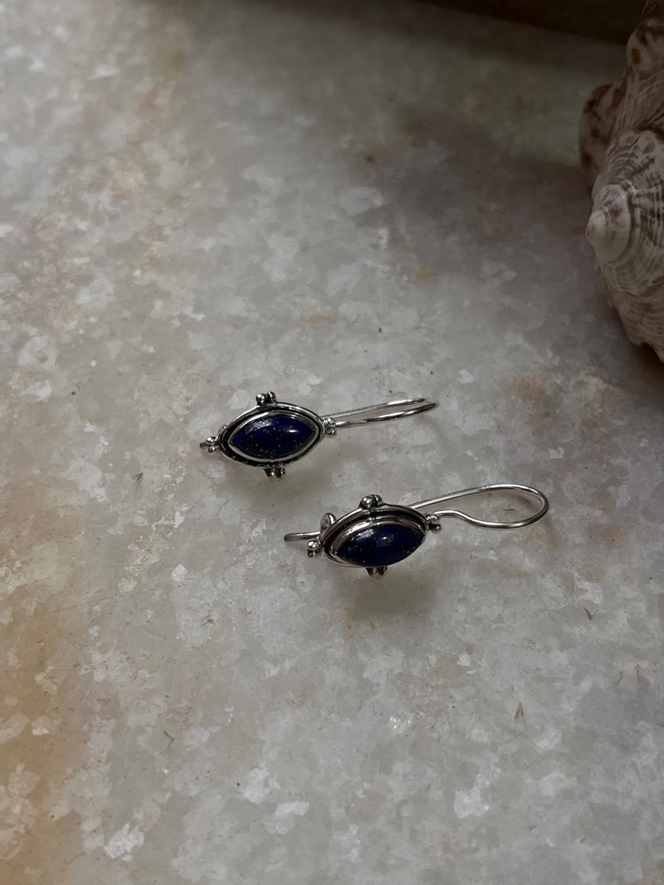 Bohemian lapis silver lock hook earrings 925 sterling silver