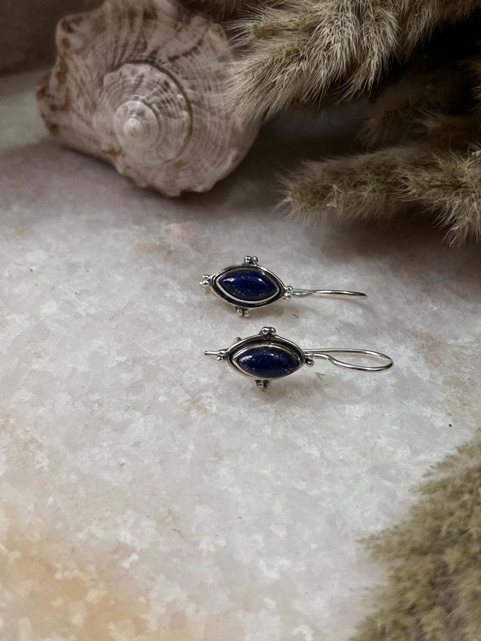 Natural lapis lazuli silver lock boho style earrings