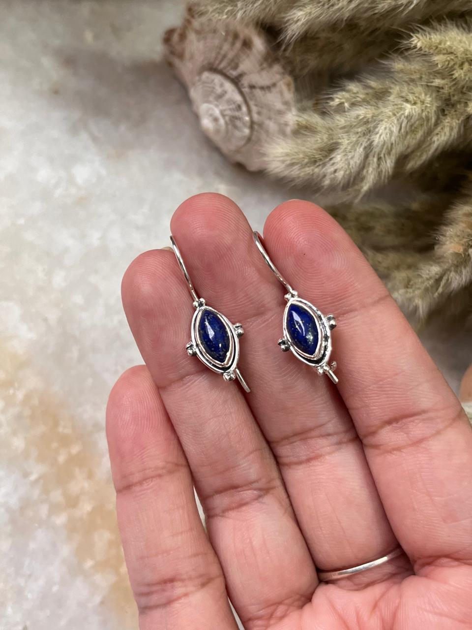 Lapis boho silver lock 925 sterling silver earrings  