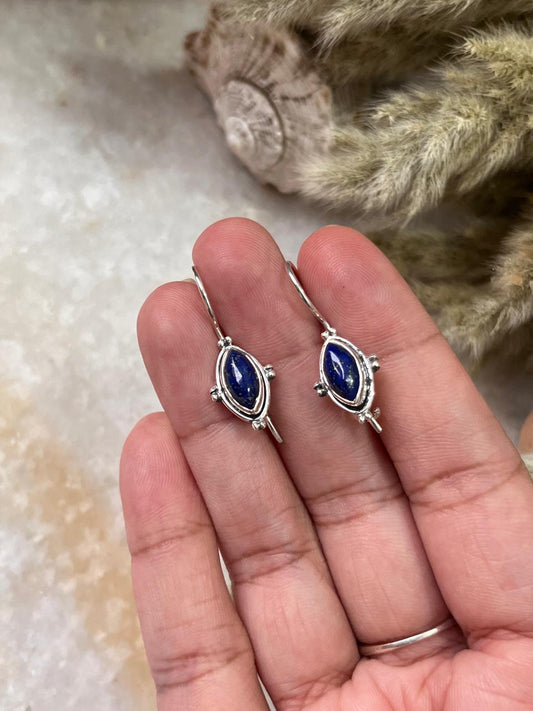 Lapis Boho Silver Lock 925 Sterling Silver Earrings