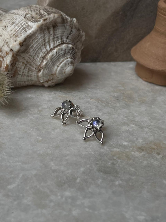Moonstone Leaf Stud 925 Sterling Silver Earrings