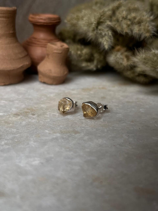 Citrine Raw Uncut studs 925 Sterling Silver Earrings
