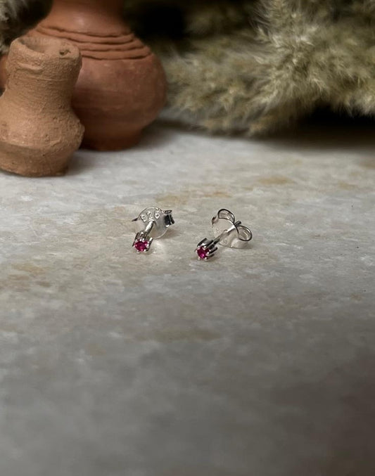 Lab Grown Ruby Minimal 925 Sterling Silver Tiny Studs