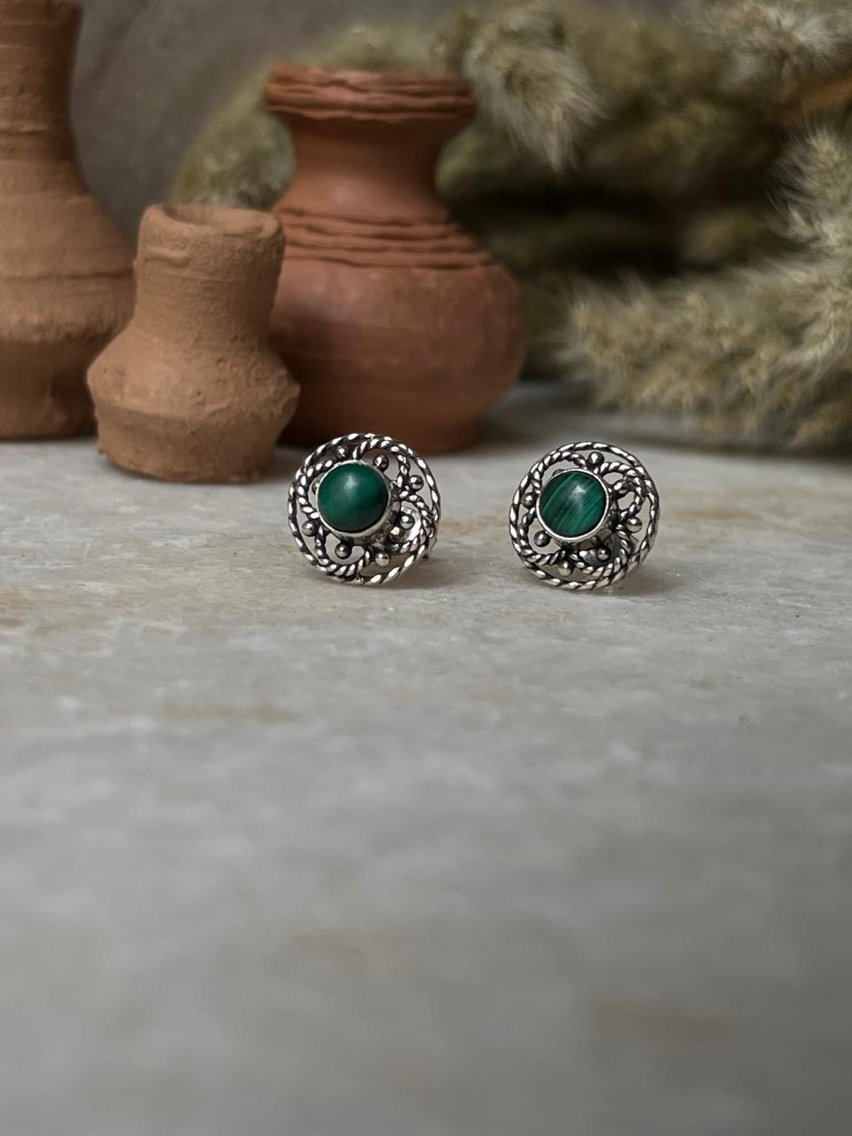 Malachite Flower 925 Sterling Silver Earrings
