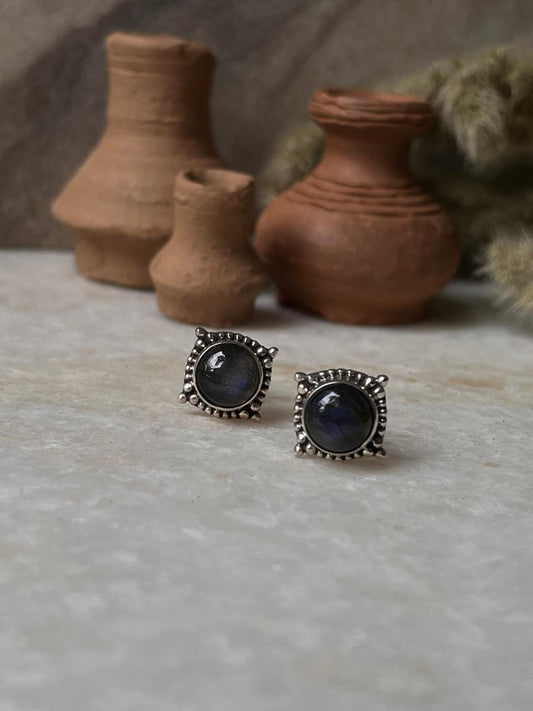 Labradorite Rawa Square Studs 925 Sterling Silver Earrings