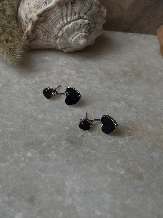 Black Heart Enamel 925 Sterling Silver Studs