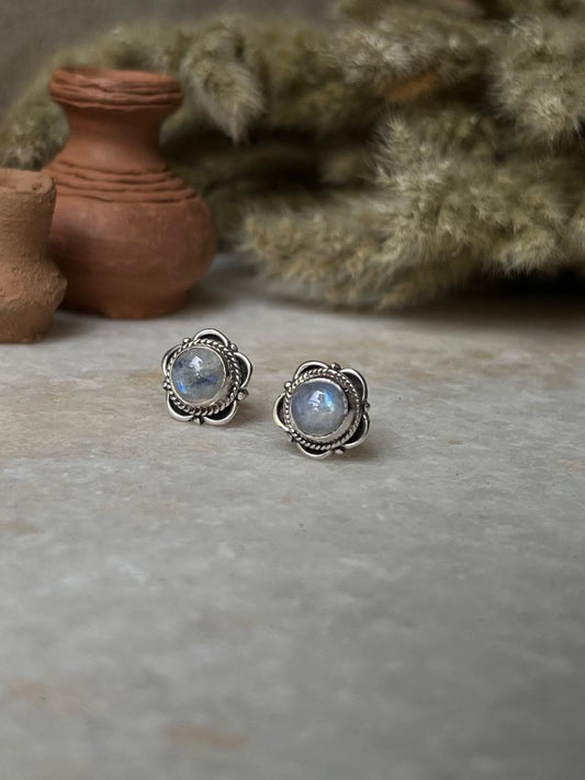 Moonstone Flower Studs 925 Sterling Silver Earrings