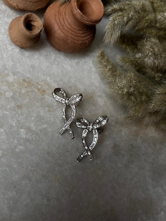 Pretty Bow statement Cz Earrings 925 Sterling Silver Earrings