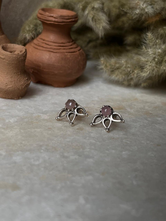 Rose Quartz Leaf Studs 925 Sterling Silver Earrings