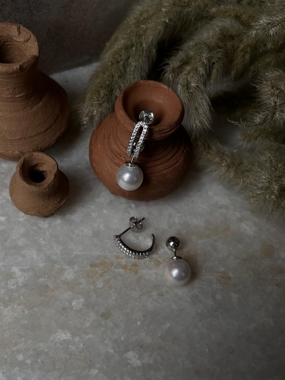 Fresh Water Pearl Cz 2 in 1 925 Sterling Silver Earrings