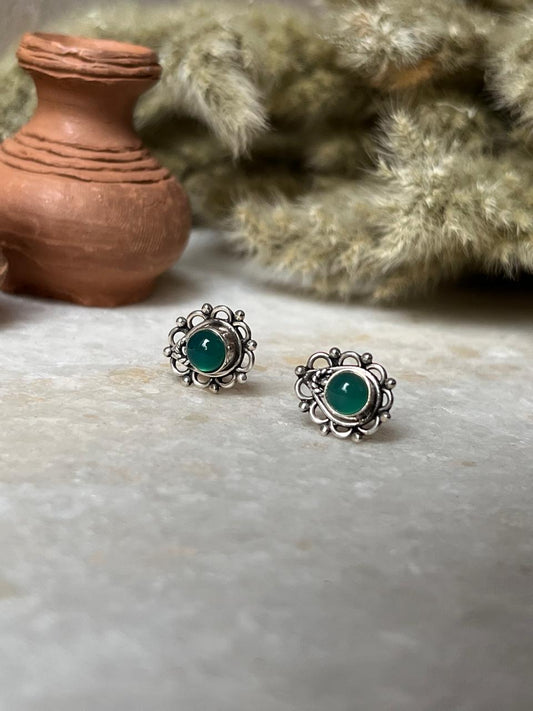 Rawa Motif Green Onyx 925 Sterling Silver Earrings
