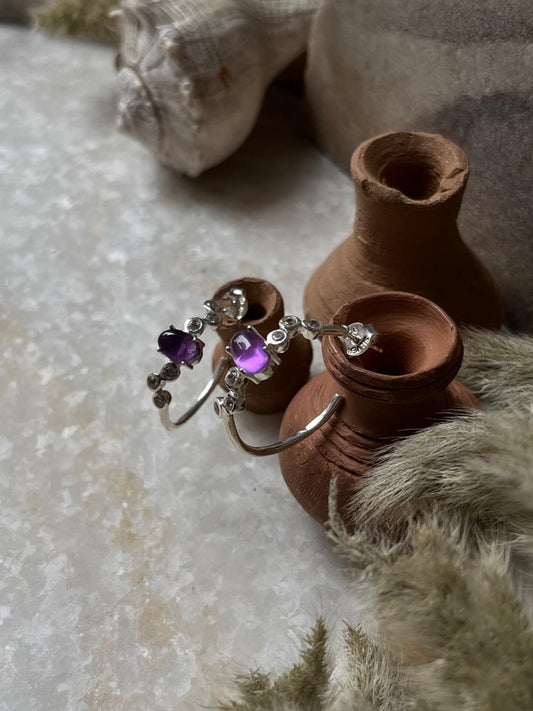 Elegant Amethyst CZ Half Hoop Earrings in 925 Silver