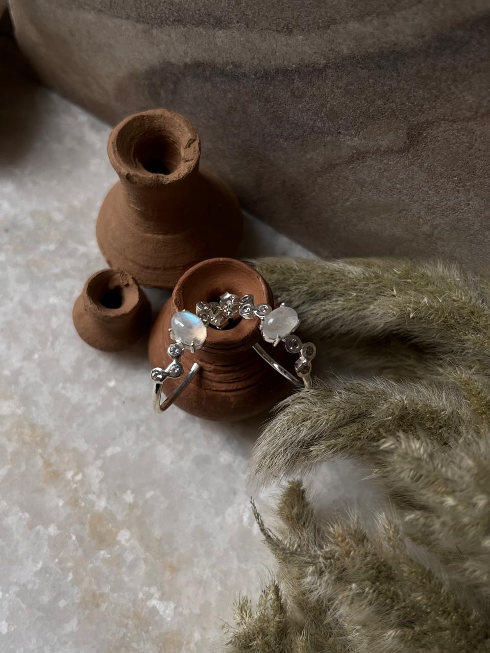 Moonstone CZ Statement Hoops 925 Sterling Silver Earrings