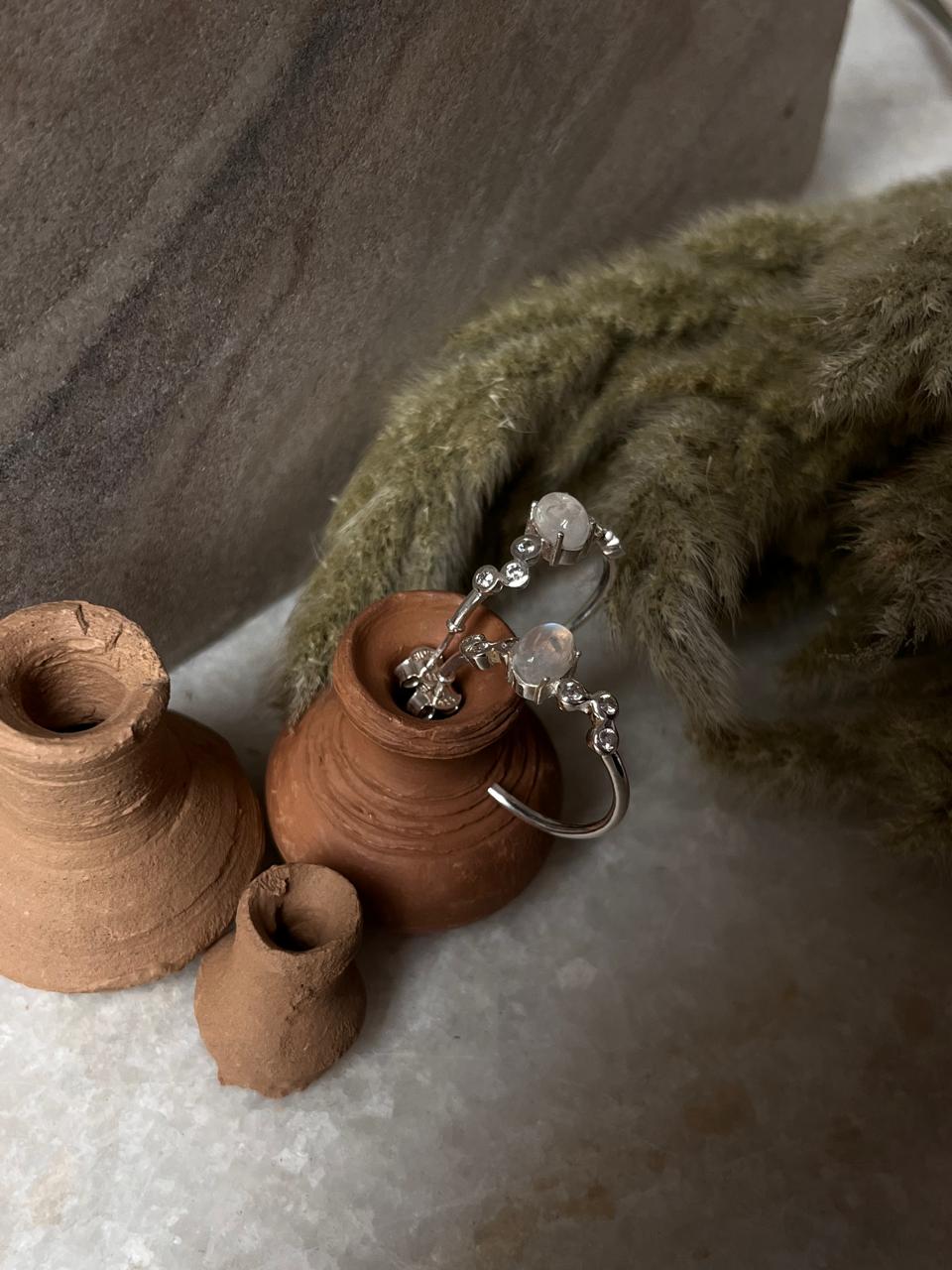 Moonstone CZ Statement Hoops 925 Sterling Silver Earrings