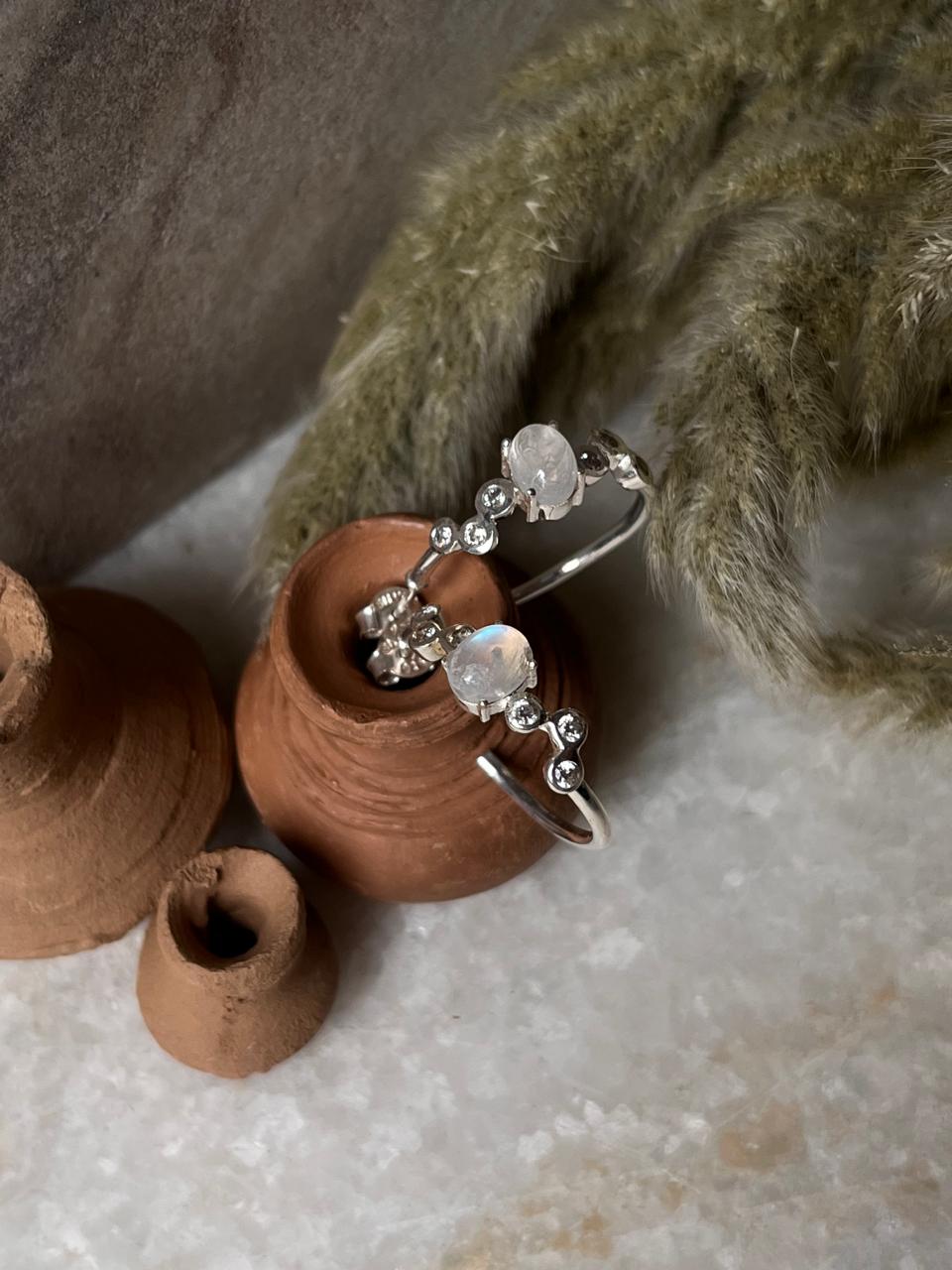 Moonstone CZ Statement Hoops 925 Sterling Silver Earrings