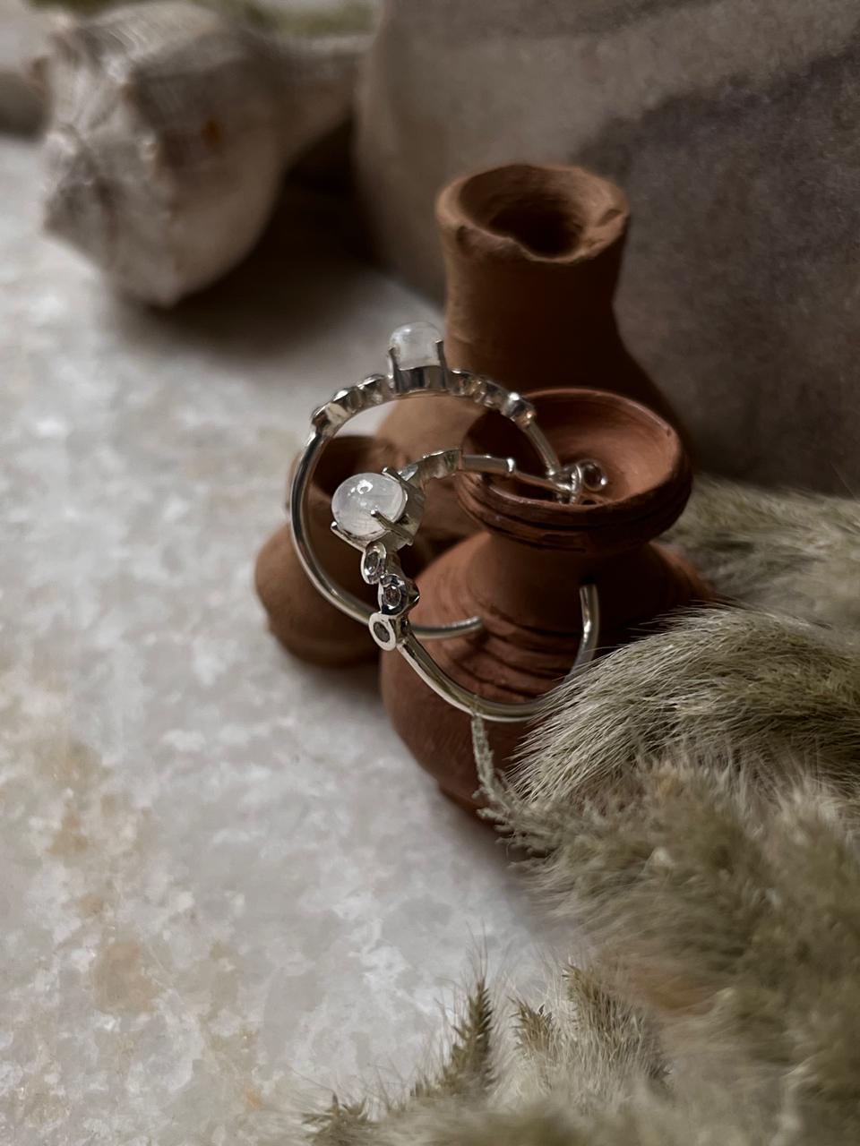 Moonstone CZ Statement Hoops 925 Sterling Silver Earrings