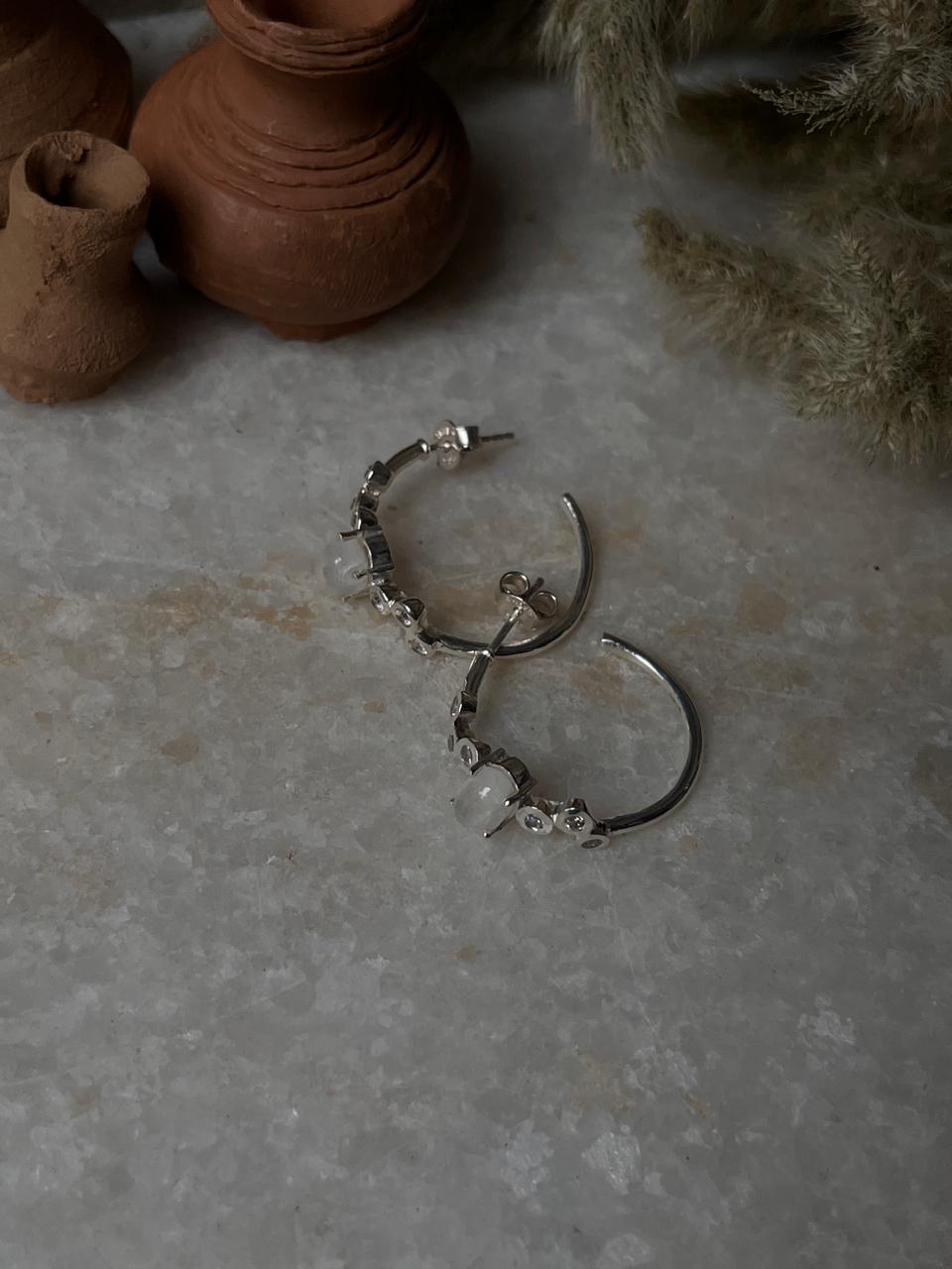 Moonstone CZ Statement Hoops 925 Sterling Silver Earrings