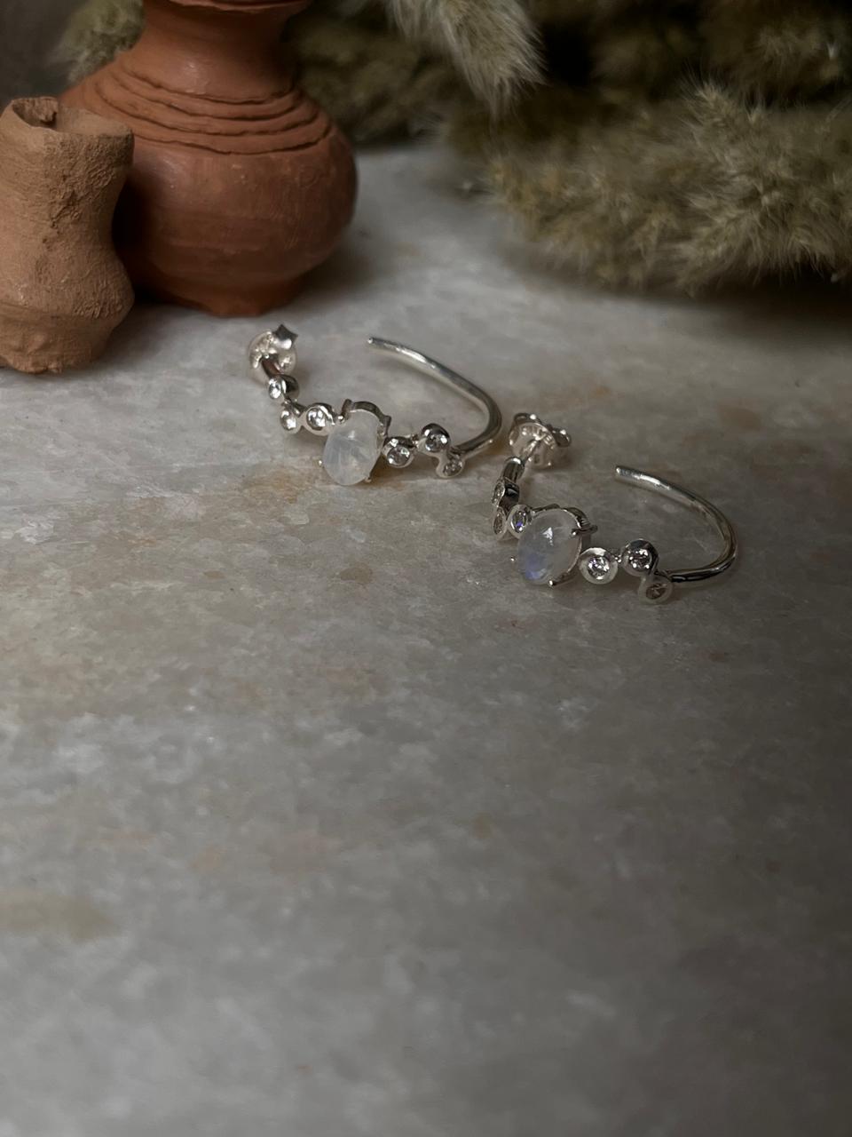 Moonstone CZ Statement Hoops 925 Sterling Silver Earrings